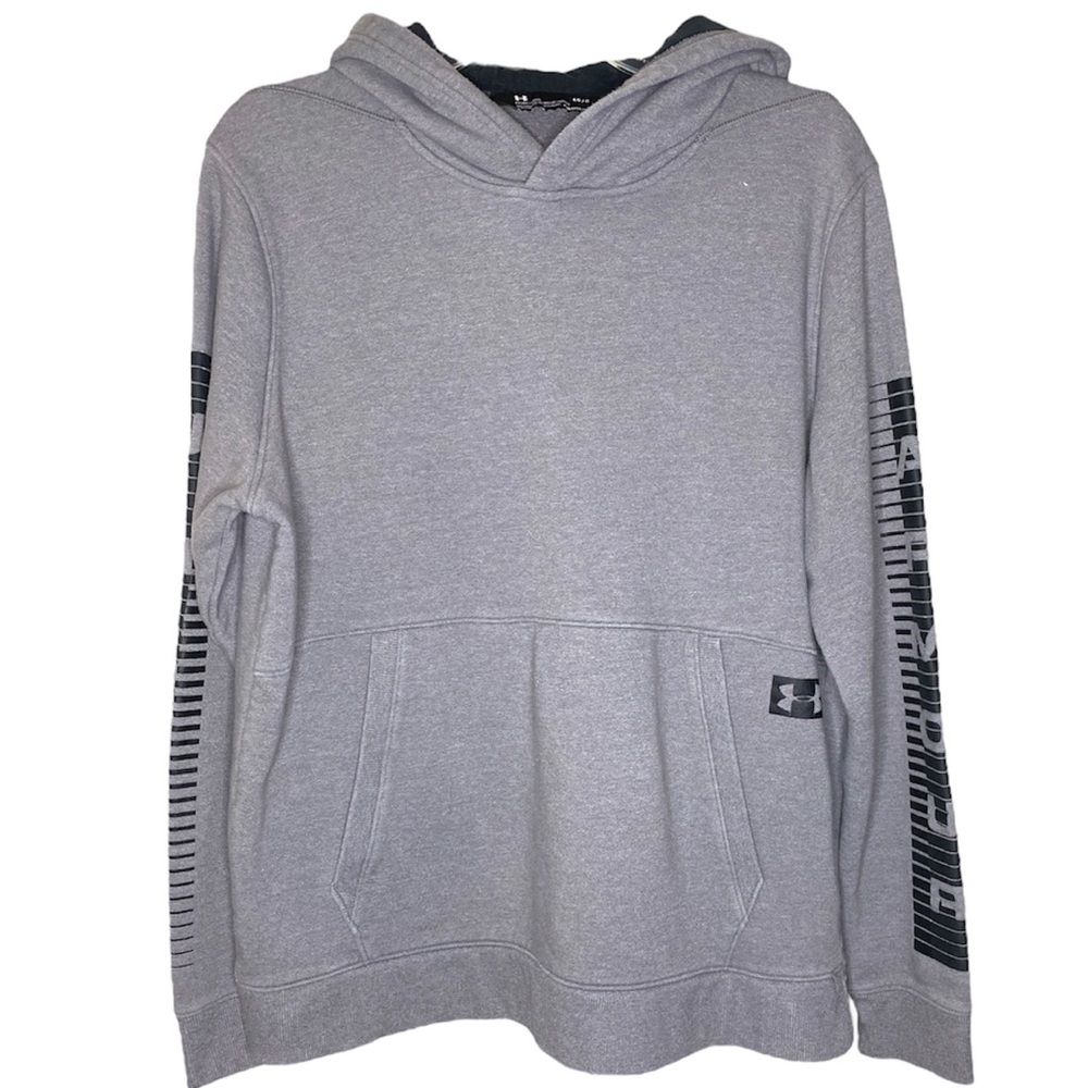 Under Armour Threadborne Coldgear Fitted Grey Black Logo Hoodie Size Large